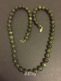Rare Labradorite Blue Flash 10mm Beaded 14k Gold Filled Clasp Necklace