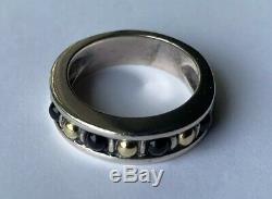 Rare Lagos 925 Sterling Silver 18K Gold Black Onyx Beaded Ring 7.54g Sz 6.75