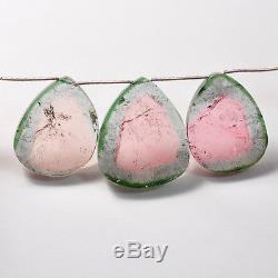 Rare Large Watermelon Tourmaline Slice Briolette Beads (3)