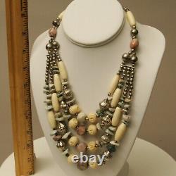 Rare Les Bernard Vintage 4 strand graduated stone & bead statement Necklace