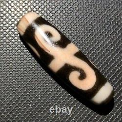 Rare Magic Tibetan Old Agate Ruyi Cinnabar Totem dZi Bead 121344mm