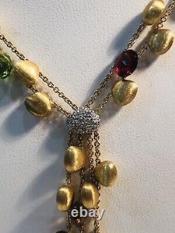 Rare Marco Bicego 18k Africa Necklace Diamonds Gemstones Brushed Gold Beads