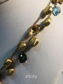 Rare Marco Bicego 18k Africa Necklace Diamonds Gemstones Brushed Gold Beads