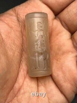 Rare Medieval Intaglio Seal Cylinder Agate Stone Stamp Bead