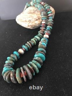 Rare Native American Navajo Blue Turquoise St Silver Spiny 24Necklace S202