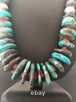 Rare Native American Navajo Blue Turquoise Sterling Silver Spiny 24NecklaceS111