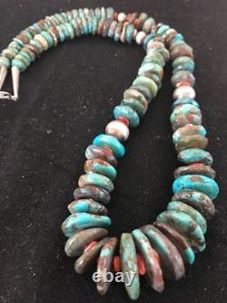 Rare Native American Navajo Blue Turquoise Sterling Silver Spiny 24NecklaceS111