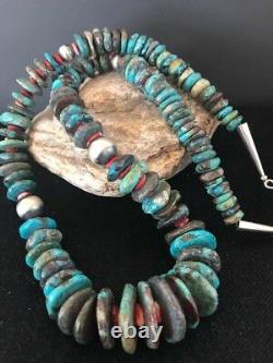Rare Native American Navajo Blue Turquoise Sterling Silver Spiny 24Necklace 202