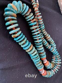 Rare Native American Navajo Green Turquoise Sterling Silver Spiny Necklace 328