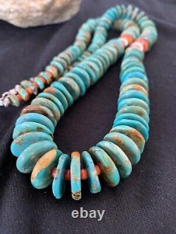 Rare Native American Navajo Green Turquoise Sterling Silver Spiny Necklace 328