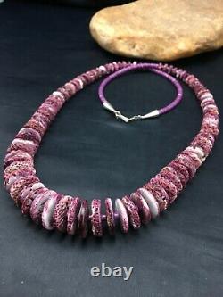 Rare Native American Purple Spiny Turquoise Sterling Silver Necklace 29 4253