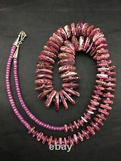 Rare Native American Purple Spiny Turquoise Sterling Silver Necklace 29 4253