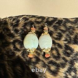 Rare Natural Amazonite Inlaid Pendant Necklace Earring Set In Gold