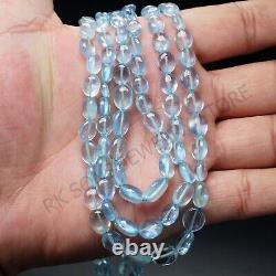 Rare Natural Aquamarine Smooth Oval Nugget Gemstone Beads 18 Inches