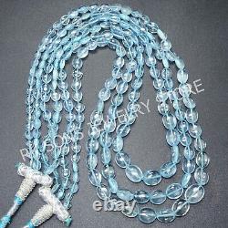 Rare Natural Aquamarine Smooth Oval Nugget Gemstone Beads 18 Inches