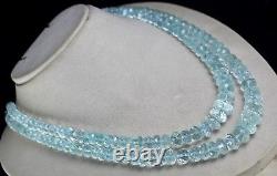 Rare Natural Blue Aquamarine Beads Faceted Round 2 L 744 Cts Gemstone Necklace