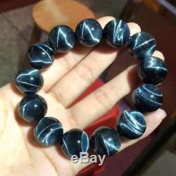 Rare Natural Blue Tiger's Eye Gemstone Round Beads Bracelet 18mm AAAAA