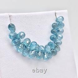 Rare Natural Blue Zircon Faceted Briolette 8.5 inch Bead Strand 6x4mm