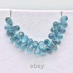 Rare Natural Blue Zircon Faceted Briolette 8.5 inch Bead Strand 6x4mm