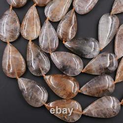 Rare Natural Cacoxenite in Quartz Beads Large Teardrop Focal Pendant 28 Strand