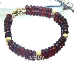 Rare Natural Cherry Red Hessonite Garnet Faceted Beads 14k Gold Bracelet