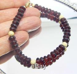 Rare Natural Cherry Red Hessonite Garnet Faceted Beads 14k Gold Bracelet