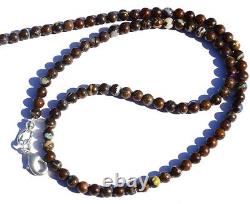 Rare Natural Gem Boulder Australian Opal 4.5MM Approx Round Beads Necklace 16.5