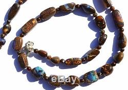 Rare Natural Gem Boulder Australian Opal Smooth Nugget & Round Beads Necklace16