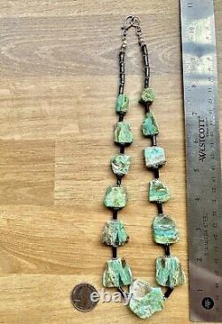 Rare Natural Gem Silica Aqua Chrysocolla Chalcedony Slab Cross Cut Bead Necklace