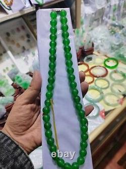 Rare Natural Grade AAA Icy Green Jade Jadeite 12mm Beads necklace Certificate