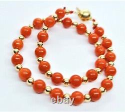 Rare Natural Mediterranean Sea Italian Red Coral Beads 14k Gold Bracelet 8