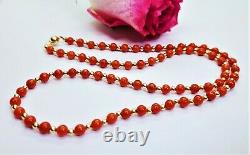 Rare Natural Mediterranean Sea Italian Red Coral Beads 14k Gold Necklace 20