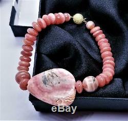 Rare Natural Pink Rhodochrosite 14k Gold Bracelet Fabulous Unique 7.5 Gem Grade