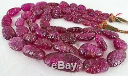 Rare Natural Pink Tourmaline Rubellite Carved Beads 885 Carats Gemstone Necklace