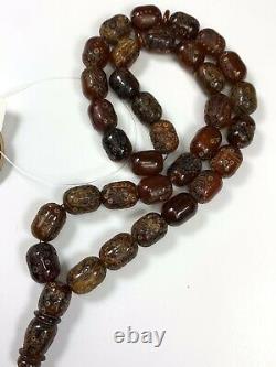 Rare Natural STONE Baltic Amber Prayer Beads Mesbah carved