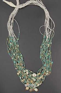 Rare Natural Tinny Tibetan Turquoise Stone With Bone Beads 17 Strand Necklace