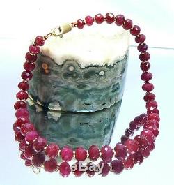 Rare Natural Top Grade Faceted Red Ruby Beads 14k Gold Bracelet 8 Just Stunning