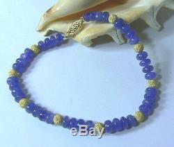 Rare Natural Translucent Purple Blue Tanzanite Beads 14k Gold Bracelet 7.75