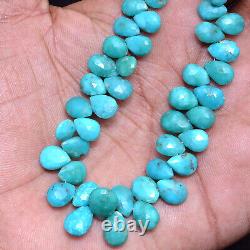 Rare Natural Turquoise 8mm-11mm Gemstone Faceted Pear Briolette Beads 8 Strand