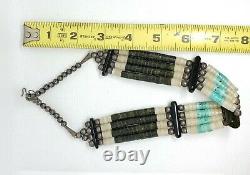 Rare Navajo Pearl/Bench bead heishi turquoise choker necklace Santo Domingo B7