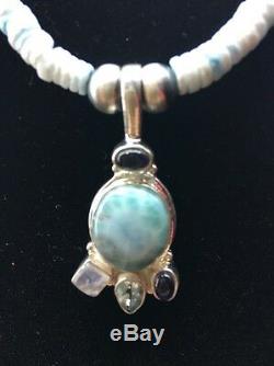 Rare Navajo Sterling Silver Larimar Bead Necklace Pendant 26