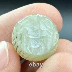 Rare Old Ancient Roman Jade Stone Animal Intaglio Bead With Carving