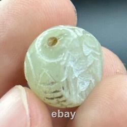 Rare Old Ancient Roman Jade Stone Animal Intaglio Bead With Carving
