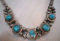 Rare Old Pawn Navajo Morenci Turquoise Choker Squash Blossom Necklace 16.75l