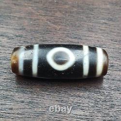 Rare Old Tibetan Eye Agate Dzi Bead High-Quality Amulet with 3 Circle Eyes