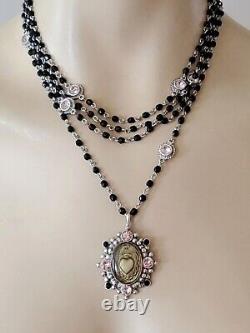 Rare Pink Black Virgin Saints & Angels Sacred Heart Multi Strand Necklace