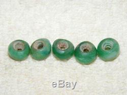 Rare Pre-Columbian Bright Green 5 Piece Lot Jade Small Beads, Wearable History