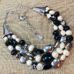 Rare RLM Robert Lee Morris Sterling Onyx Pearl Sterling Silver Bead 22 Necklace