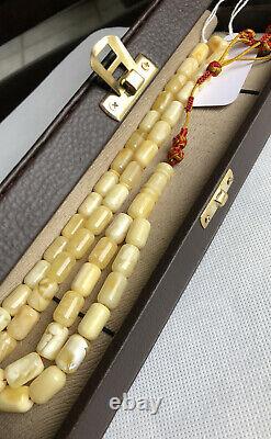 Rare Royal White Natural STONE Baltic Amber Prayer Beads 51g