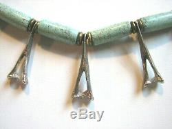 Rare Signed GoGo Sterling Silver Alligator Spinous Turquoise Stone Bead Necklace